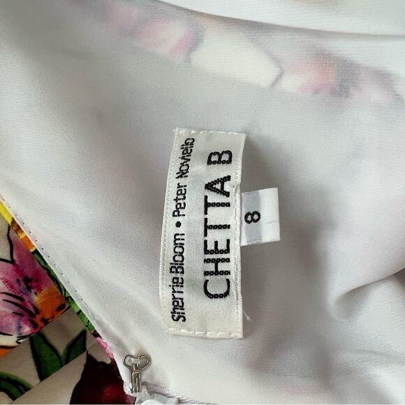 Chetta B Cream Floral V Neck Sleeveless Dress Size 8 - Picture 12 of 14